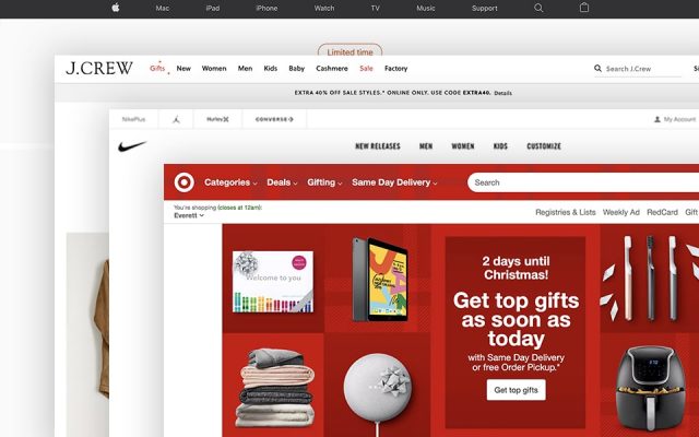 Screenshot of popular website headers